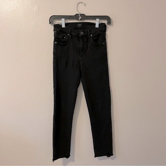 Citizens Of Humanity Rocket High Rise Skinny Jeans Size 25 Black Raw Hem - Picture 1 of 7